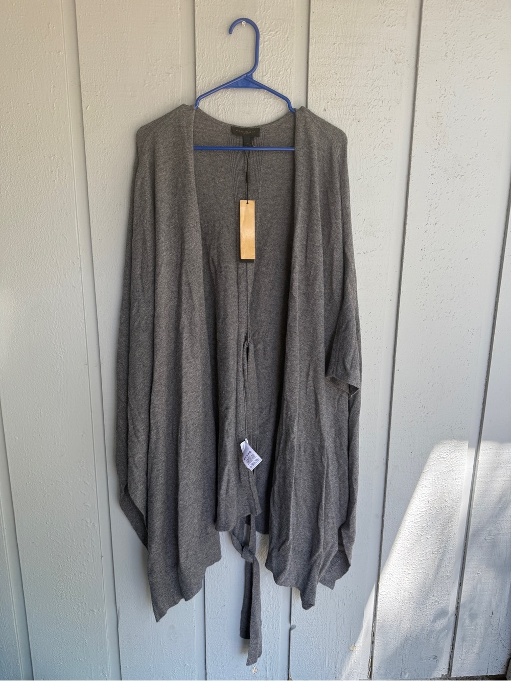 Donna Karan Charcoal Draped Open-Front knit wrap Cardigan wool cashmere L/XL